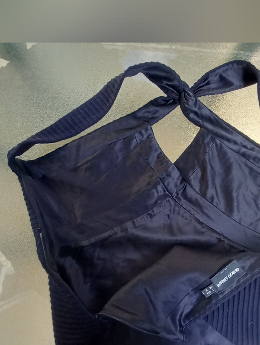 Giorgio Armani Silk Lined Navy Quilted Twist-Back Cami Style Top